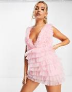 Lace & Beads Exclusive Backless Ruffle Mini Dress In Baby Pink