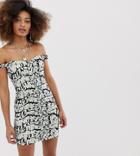 Collusion Typo Ruched Off The Shoulder Mini Dress - Multi