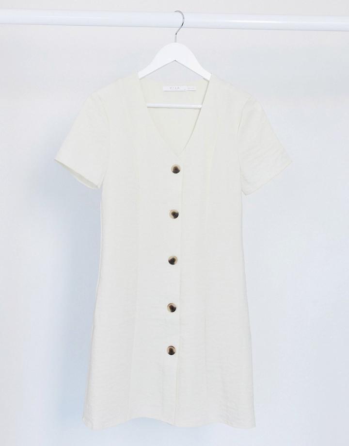 Vila Mini Dress With Button Through In Cream-neutral