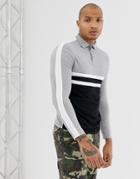 Asos Design Organic Long Sleeve Polo Shirt With Body And Sleeve Color Block In Black - Black