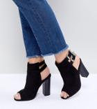 New Look Wide Fit Western Buckle Peep Toe Shoe Boot - Black