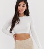 Asos Design Petite Cropped Crew Neck Ribbed Sweater - Cream