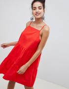 Asos Design Cotton Tiered Mini Sundress - Red