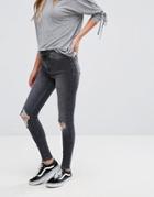 New Look Skinny Frayed Jeans - Black
