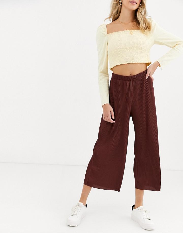 Asos Design Plisse Culotte Pants - Brown