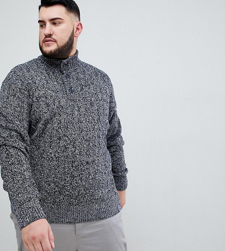 Badrhino Big Funnel Button Neck Sweater In Navy Marl - Navy