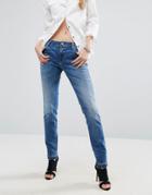 Replay Katewin Girlfriend Jeans With Released Frayed Hem - Blue