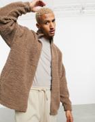 Asos Design Oversized Track Top In Brown Teddy Borg-neutral
