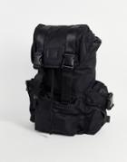 Asos Design Backpack With Multi Compartments In Black Nylon