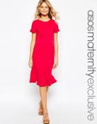 Asos Maternity Skater Dress With Ruffle Sleeves - Red