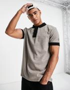 River Island Short Sleeve Slim Check Jacquard Polo Shirt In Stone-neutral