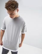 Asos Oversized T-shirt With Hem And Cuff Extender In Gray/white - Gray