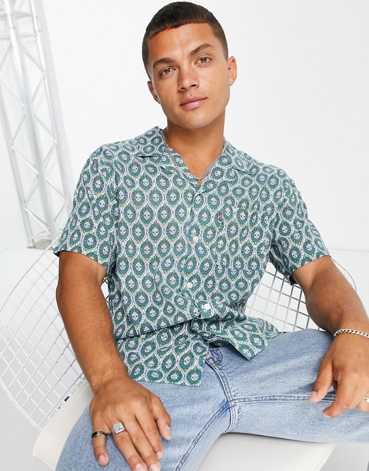 Levi's Cubano Short Sleeve Landscape Print Revere Collar Shirt In Green