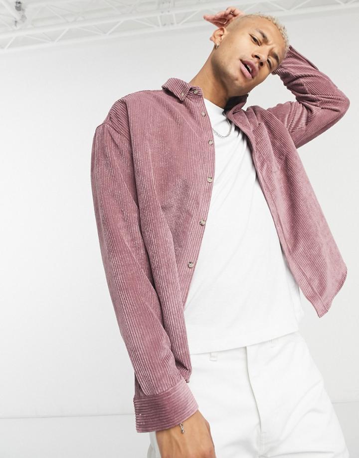 Asos Design 90s Oversized Style Cord Shirt In Mauve-purple