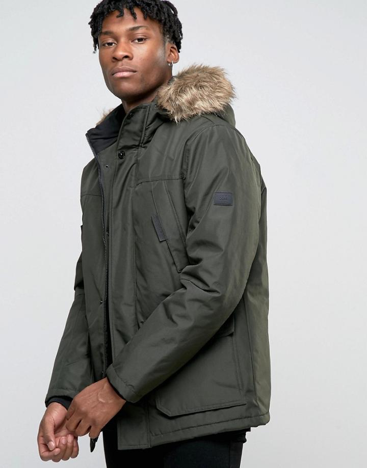 Jack & Jones Core Parka With Faux Fur Hood - Green