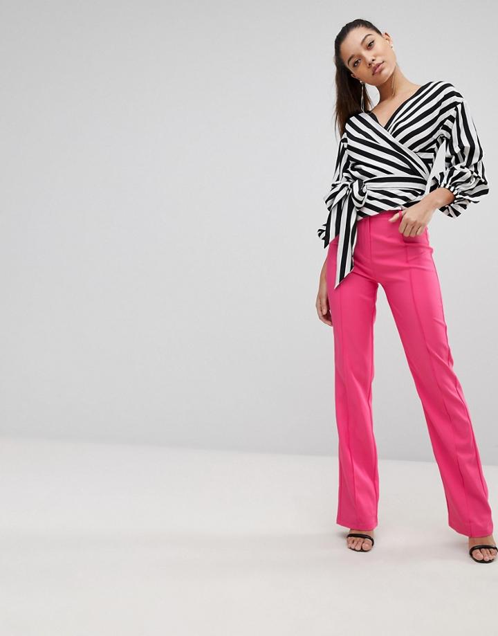 Prettylittlething High Waist Straight Leg Pants - Pink
