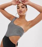 South Beach Exclusive Cut Out Color Block Swimsuit In Metallic-black