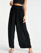 Asos Design Tie Waist Palazzo Beach Pants In Black