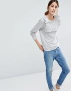 Vero Moda Ruffle Detail Long Sleeve Top - Gray