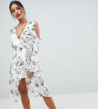 Missguided Floral Cold Shoulder Midi Dress - Multi