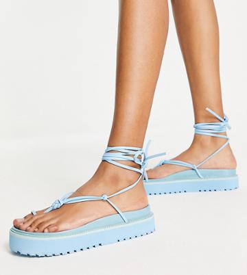 Public Desire Wide Fit Bebe Flatform Sandals With Ankle Tie In Blue