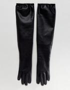 Asos Leather Look Long Gloves - Black