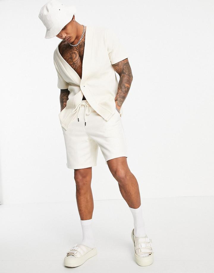 Asos Design Oversized Polar Fleece Shorts In Beige - Part Of A Set-neutral