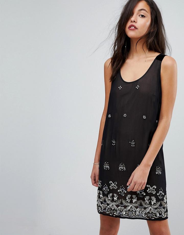 French Connection Embellished Dress With Velvet Straps