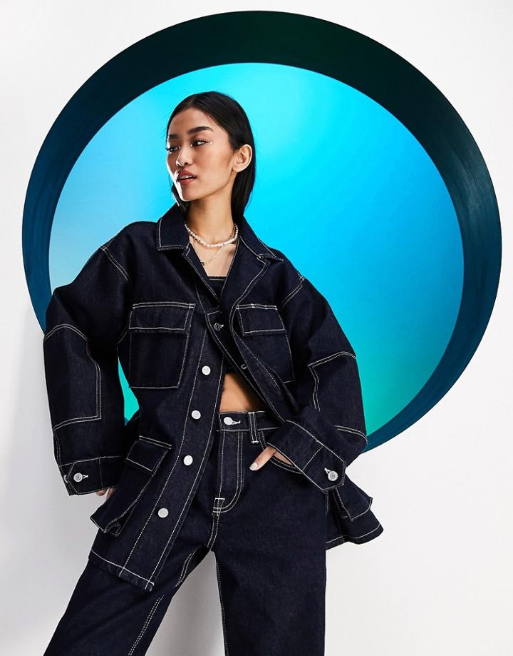 Asos Design Circular Design Recycled Denim Worker Jacket In Rinsewash - Part Of A Set-blue