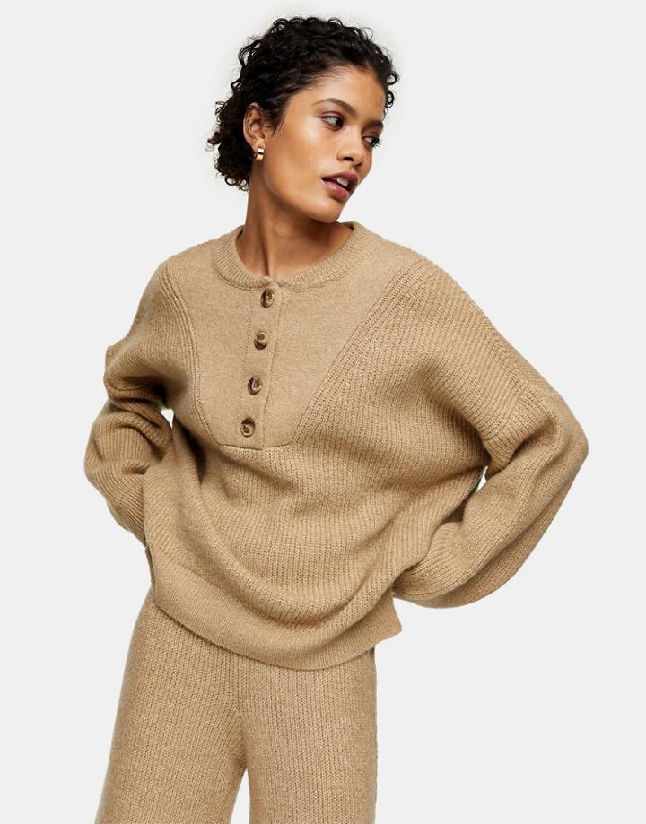 Topshop Knitted Sweater In Beige-neutral
