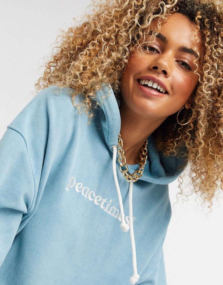 Crooked Tongues Co-ord Hoodie With Peacetimes Logo In Blue Wash