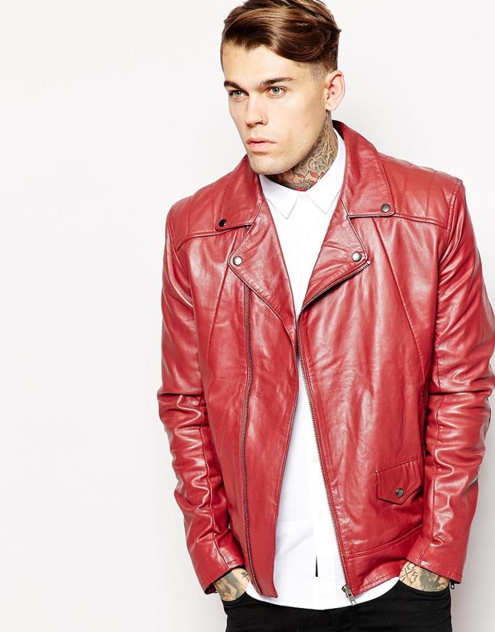 Religion Cutter Leather Biker Jacket - Red