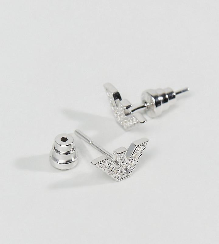 Emporio Armani Eg3027040 Eagle Stud Earrings With Crystals - Silver