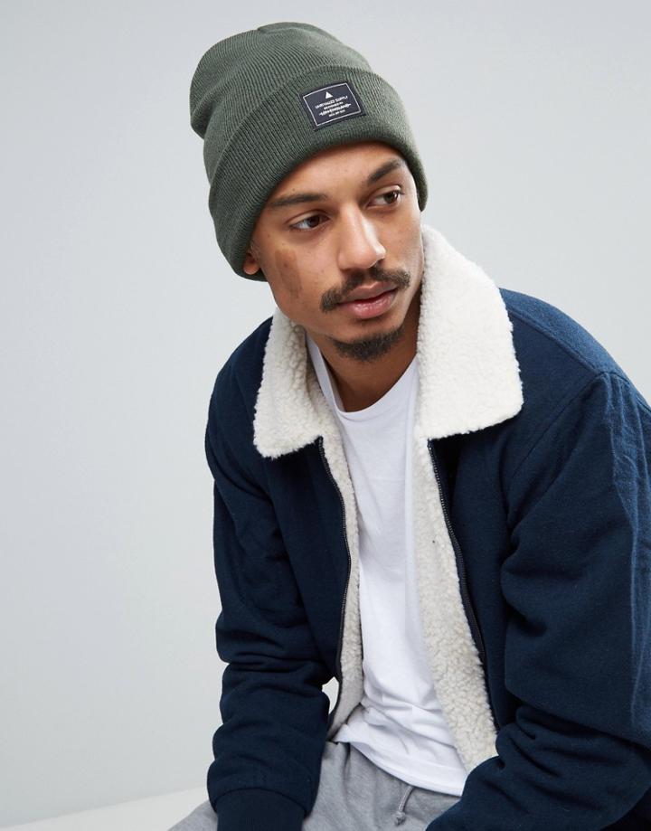 Asos Patch Beanie In Dark Olive - Green