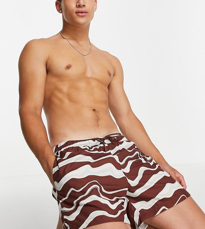 Collusion Coordinating Swim Shorts In Brown Swirl Print
