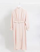 Closet London High Neck Belted Midi Dress In Mink-pink