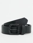 Asos Design Slim Belt In Black Saffiano Faux Leather With Matte Black Buckle
