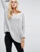 Noisy May Deep V-neck Oversize Knit Sweater - High Rise