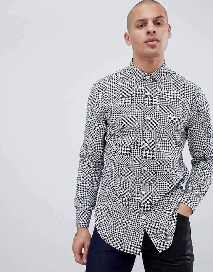 Armani Exchange Houndstooth Geo Print Shirt In Black/white