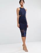 Asos Scuba Cutout Back Lace Pencil Midi Dress - Navy