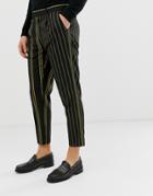Asos Edition Slim Crop Pants With Stripe In Black - Black