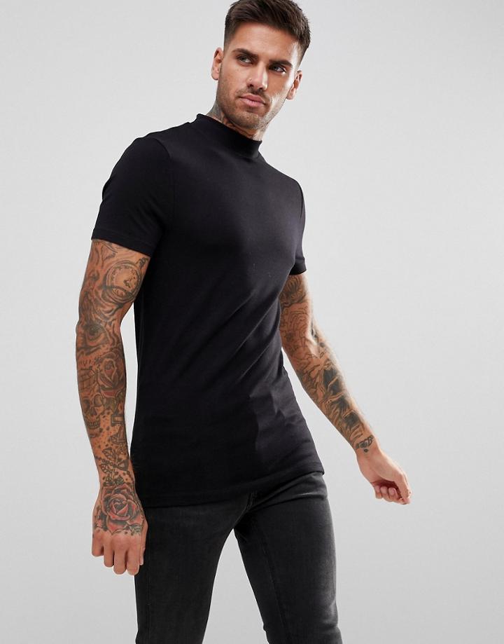 Asos Design Muscle Fit Turtleneck T-shirt In Black - Black