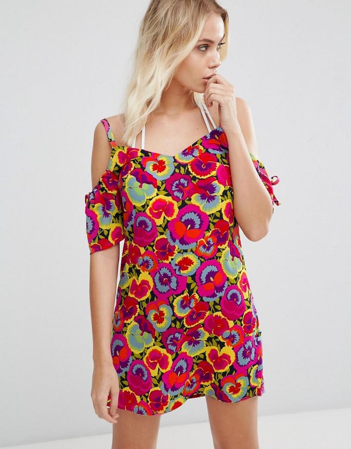 Warehouse Pansy Pop Cold Shoulder Dress - Multi