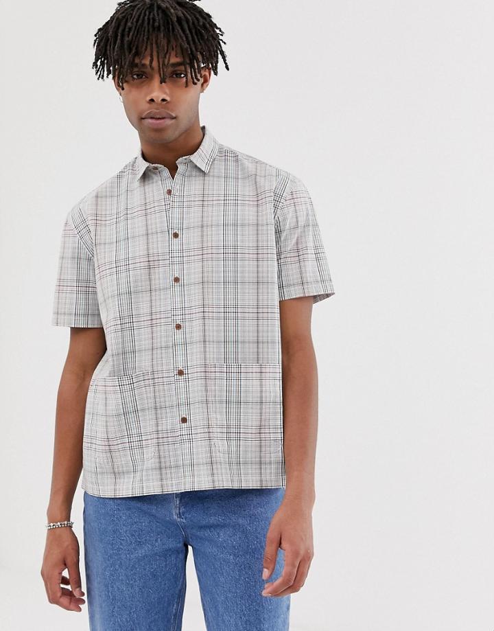 Asos Design Relaxed Check Shirt In Gray - White