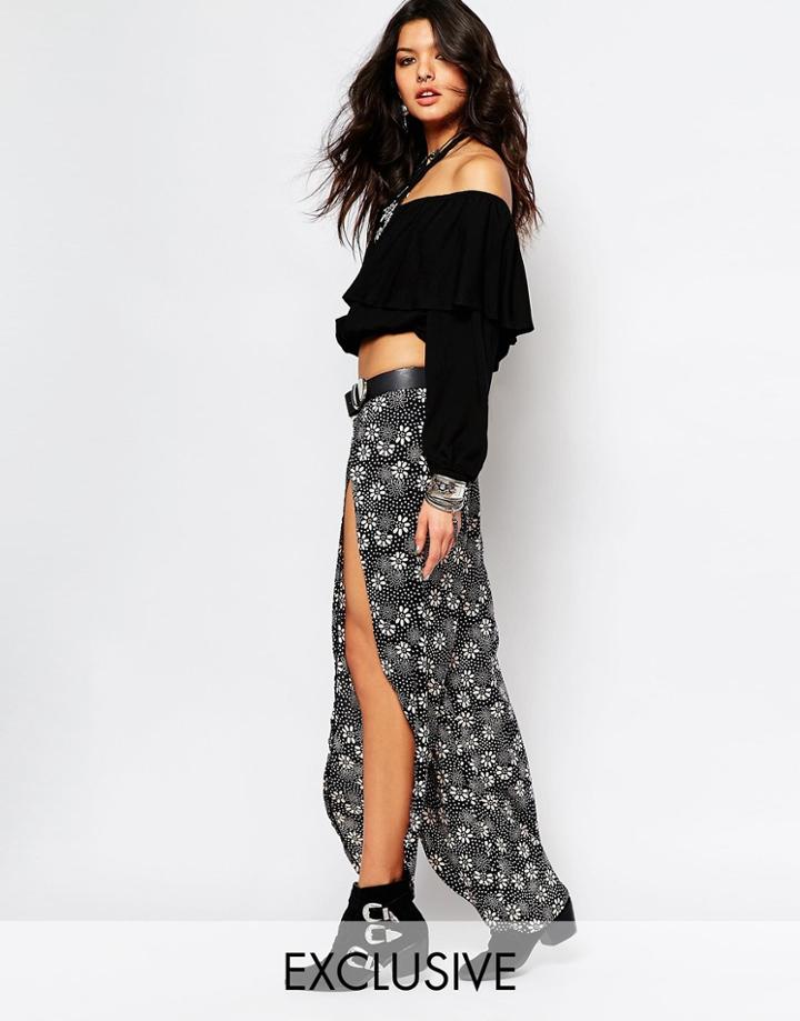 Milk It Vintage High Waist Pants With Split Front - Black