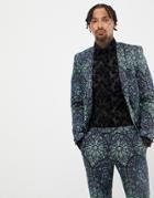 Twisted Tailor Super Skinny Suit Jacket With Geo Print In Green - Green