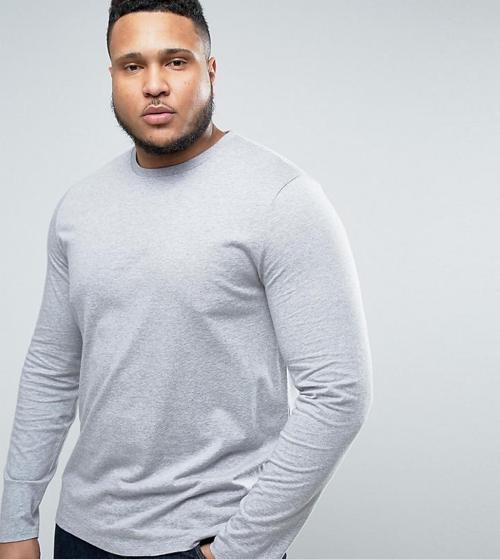 Asos Design Plus Long Sleeve T-shirt With Crew Neck In Gray Marl