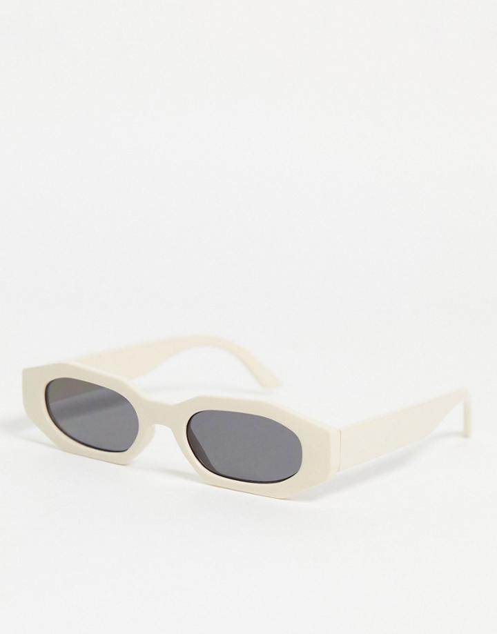 Asos Design Angled Sunglasses With Ecru Frame And Smoke Lens-black
