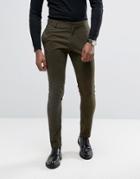 Religion Super Skinny Suit Pants With Zip Detail - Green