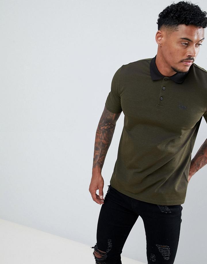 Hugo Dewlett Contrast Collar Logo Polo Shirt In Khaki - Green